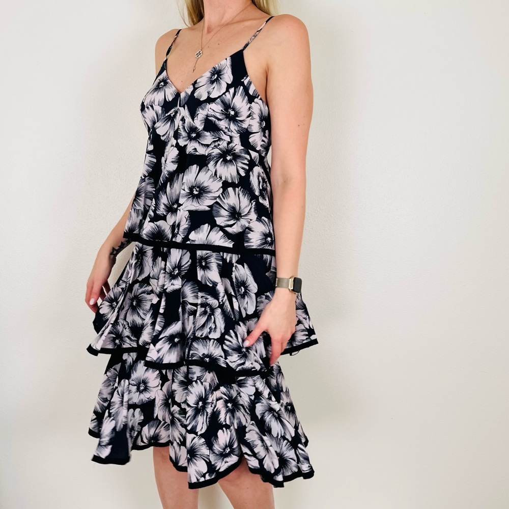 J. Crew Floral Tiered Ruffle 100% Silk Thin Straps Midi Dress